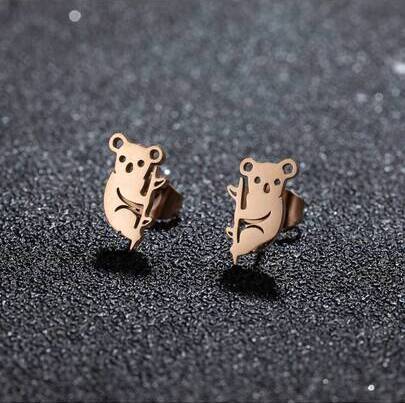 Boucles d'oreilles Koalas, bijou en acier inoxydable doré