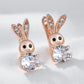 Boucles d'oreilles Lapins, bijou en plaqué or 585 (14 carats) et en zircons naturels