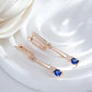 Boucles d'oreilles pendantes avec zircons bleus et zircons blancs, bijou en plaqué or rose