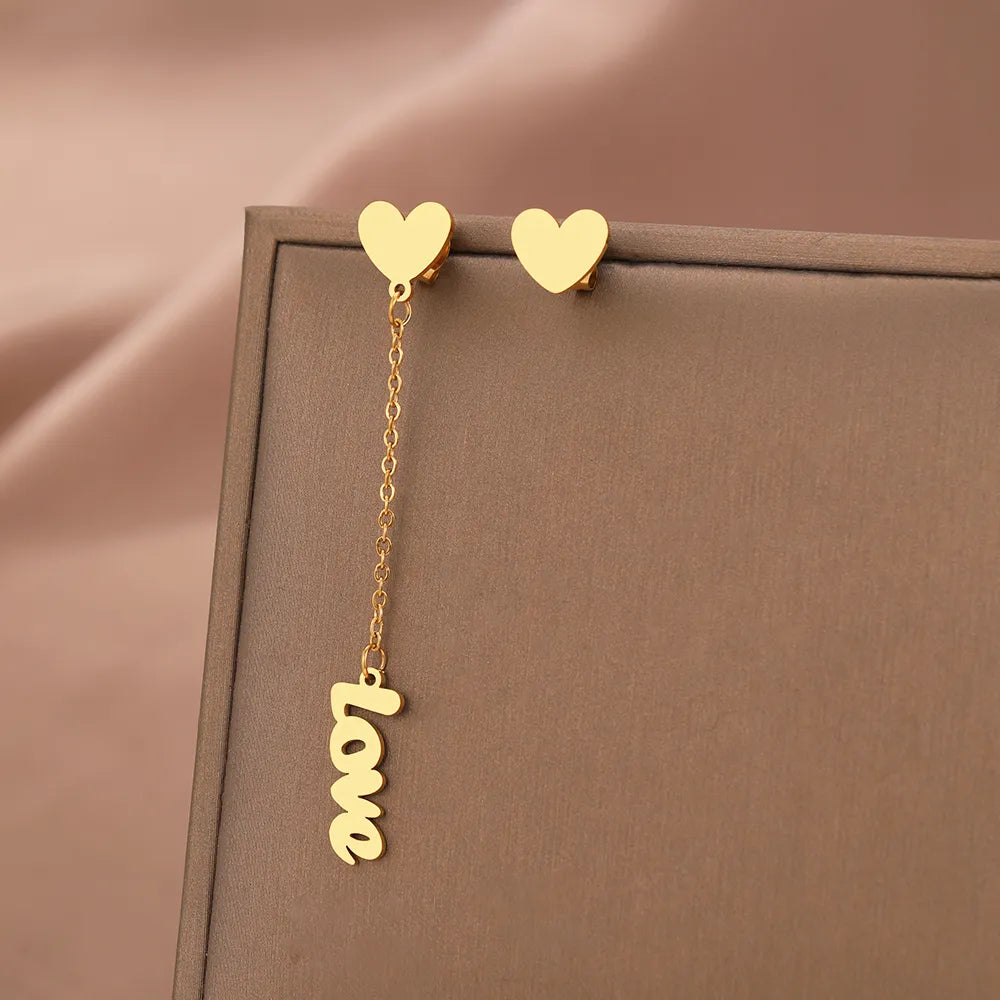 Boucles d'oreilles Love, bijou en acier inoxydable doré