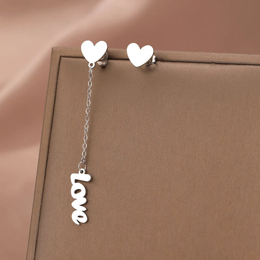 Boucles d'oreilles Love, bijou en acier inoxydable argenté