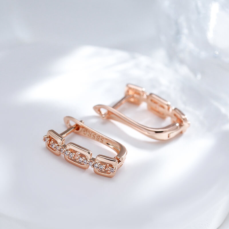 Boucles d'oreilles Maillons avec zircons blancs, bijou en plaqué or rose