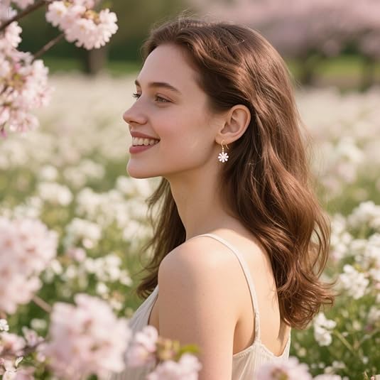Boucles d'oreilles Marguerite, bijou en acier inoxydable et en émail