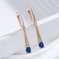 Boucles d'oreilles pendantes avec zircons bleus et zircons blancs, bijou en plaqué or rose