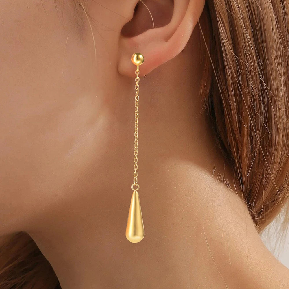 Boucles d'oreilles pendantes Gouttes, bijou en acier inoxydable doré