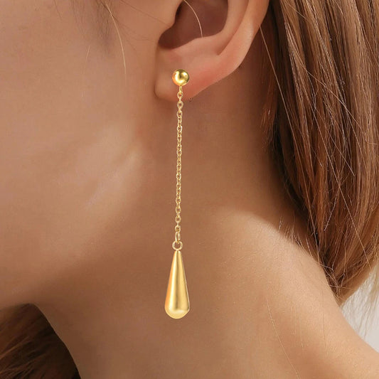 Boucles d'oreilles pendantes Gouttes, bijou en acier inoxydable doré