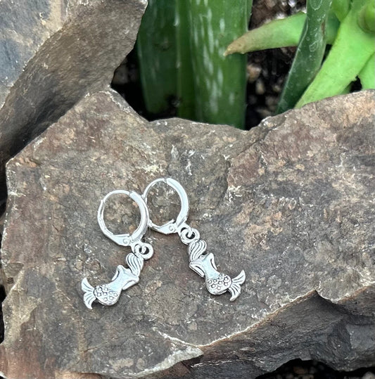 Boucles d'oreilles créoles sirènes, bijou en acier inoxydable argenté