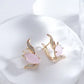 Boucles d'oreilles Poisson avec cristal rose et zircons blancs, bijou en plaqué or rose