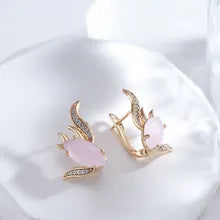 Boucles d'oreilles Poisson avec cristal rose et zircons blancs, bijou en plaqué or rose