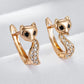 Boucles d'oreilles Renard, bijou en plaqué or 585 (14 carats) et zircons naturels blancs