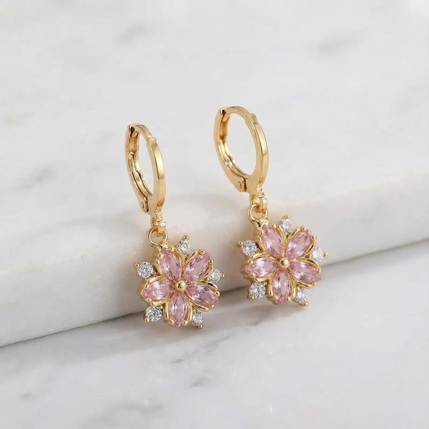 Boucles d'oreilles Sakura, bijou en acier inoxydable plaqué or, cristaux et zircons