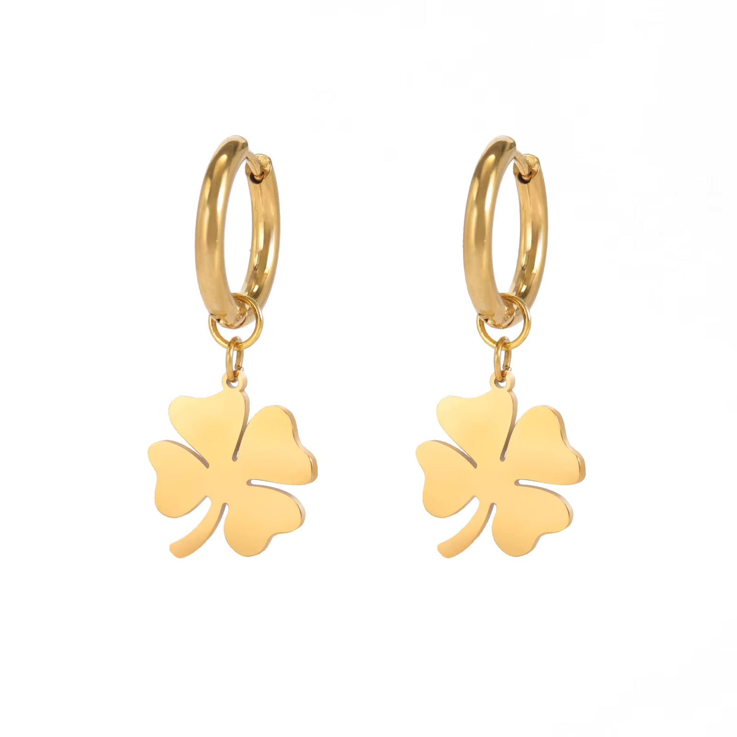 Boucles d'oreilles Trèfle à quatre feuilles, bijou en acier inoxydable doré