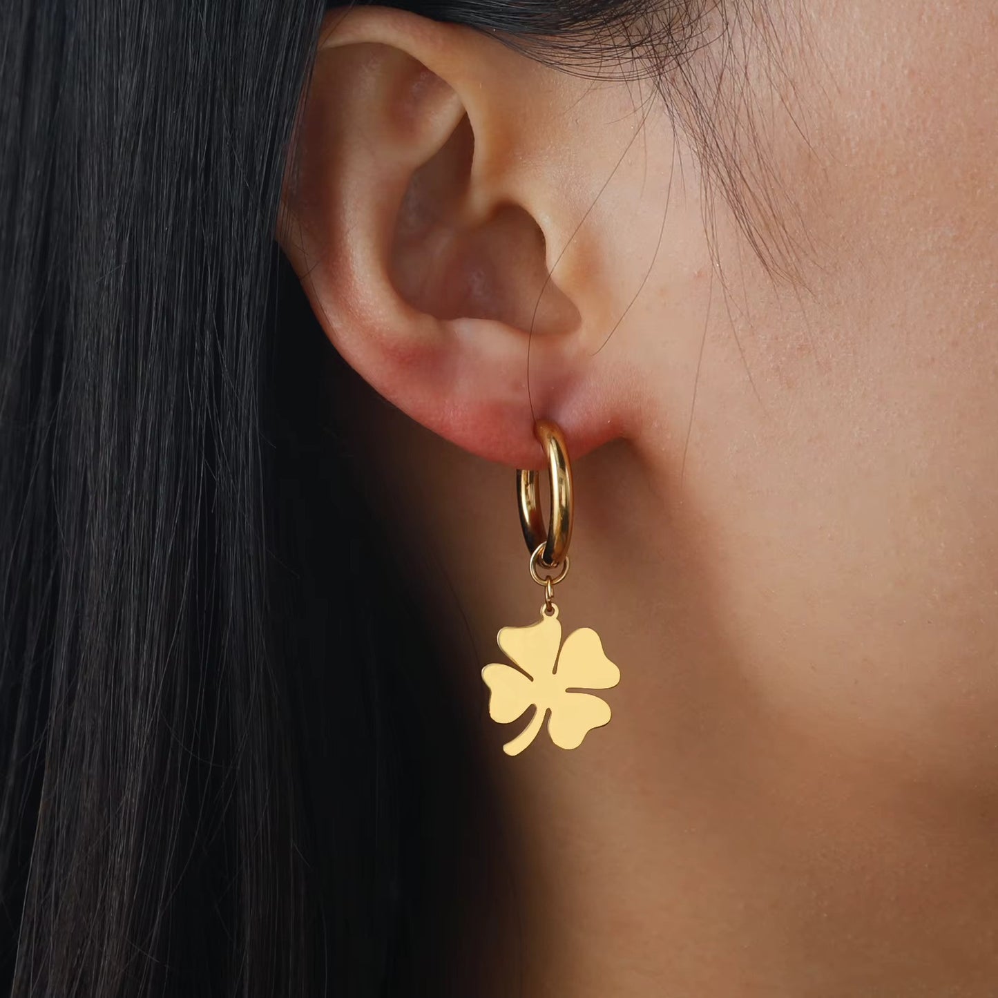 Boucles d'oreilles Trèfle à quatre feuilles, bijou en acier inoxydable doré