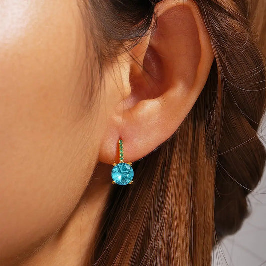 Boucles d'oreilles Zircons bleu clair et cyan, bijou en argent sterling 925