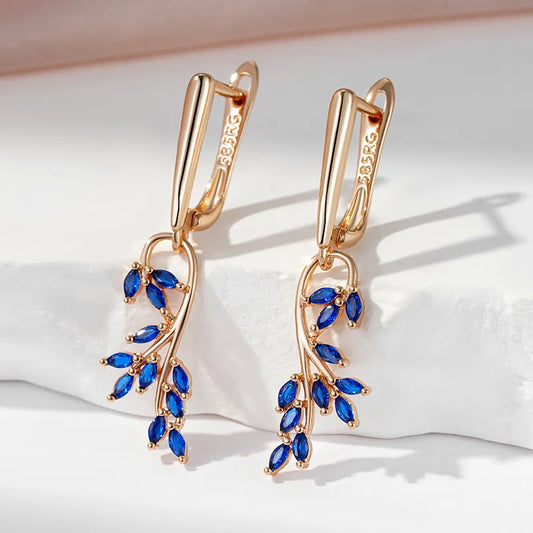 Boucles d'oreilles Fleurs bleues, bijou en plaqué or rose