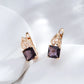 Boucles d'oreilles avec zircons mauves et coeurs arabesques, bijou en plaqué or rose