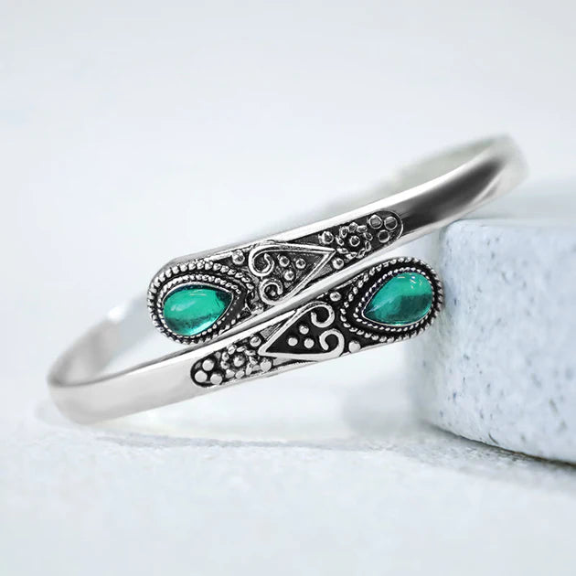 Bracelet bangle ouvert en pierre naturelle agate verte