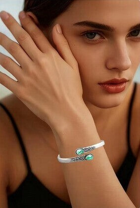 Bracelet bangle ouvert en pierre naturelle agate verte