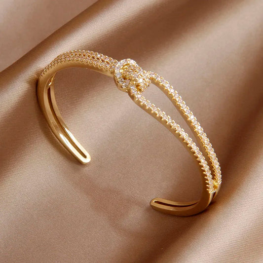 Bracelet Noeud avec zircons, bijou en plaqué or