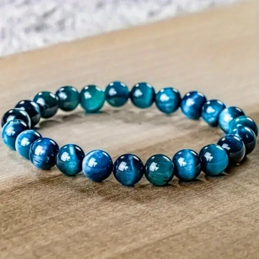 Bracelet de perles en pierre naturelle Oeil de Tigre bleue