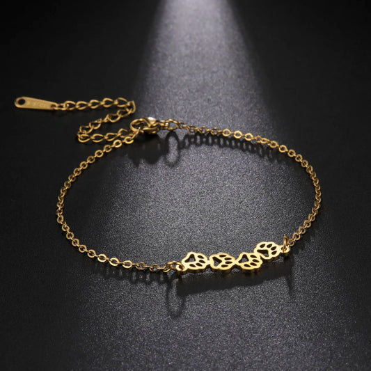 Bracelet Empreintes de chat/chien, bijou en acier inoxydable doré