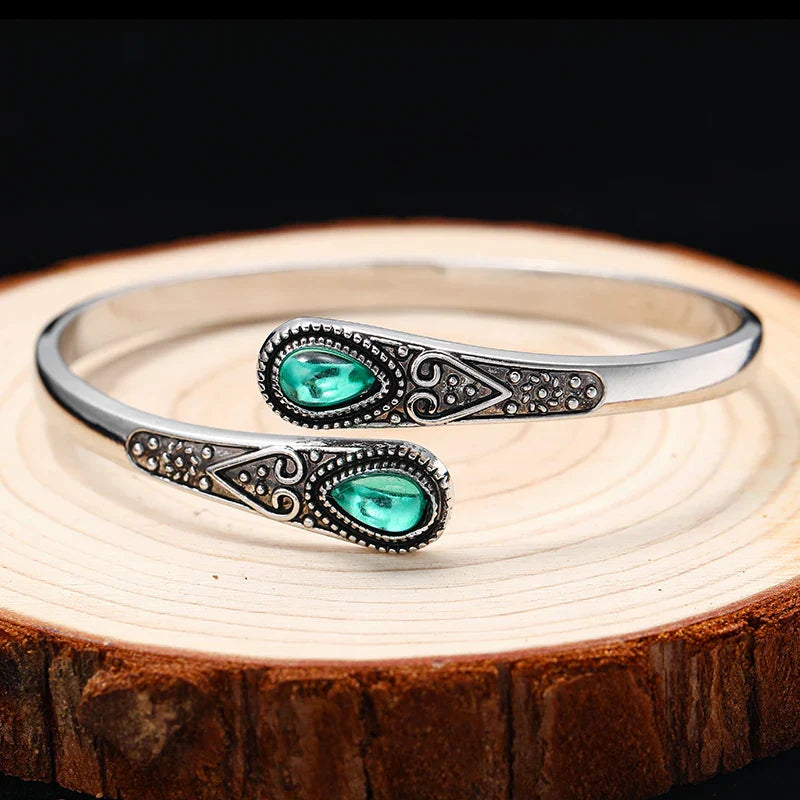 Bracelet bangle ouvert en pierre naturelle agate verte