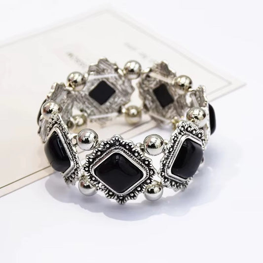 Bracelet bohème chic, pierre noire, bijou en pierres naturelles