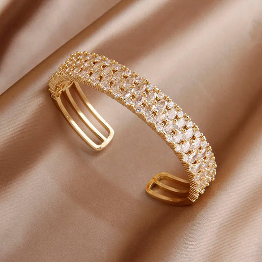 Bracelet Pavé de zircons géométriques, bijou en plaqué or