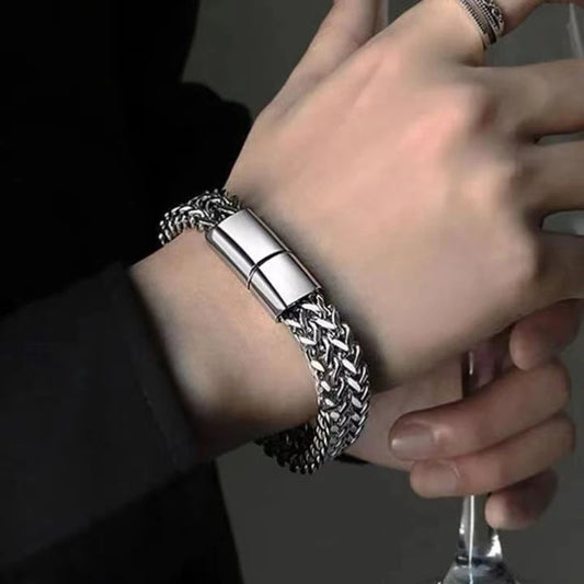 Bracelet pour hommes, maille tressée, bijou en acier inoxydable argenté