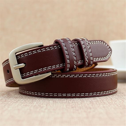Ceinture fine, brun café, en cuir véritable