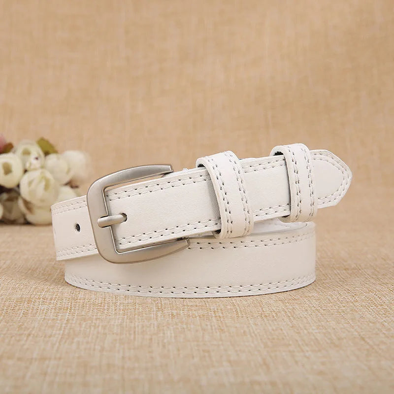 Ceinture fine, blanche, en cuir véritable