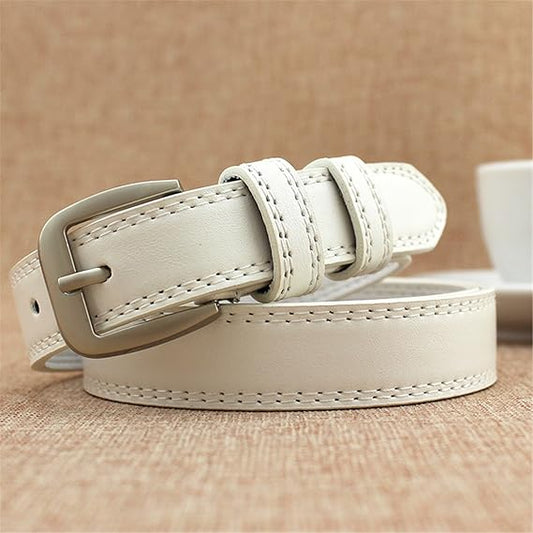 Ceinture fine, blanche, en cuir véritable