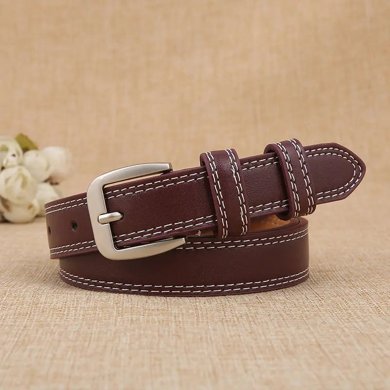 Ceinture fine, brun café, en cuir véritable