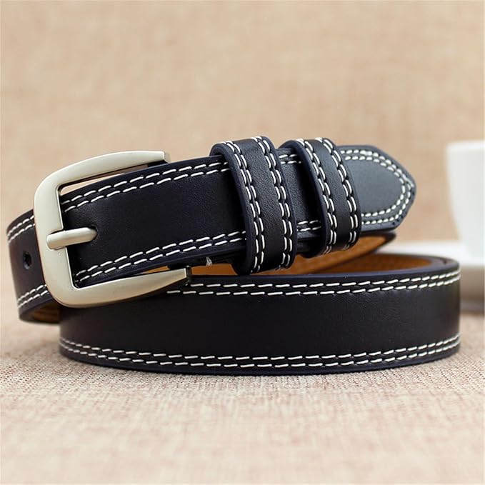 Ceinture fine, noire, en cuir véritable