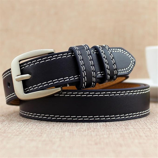 Ceinture fine, noire, en cuir véritable