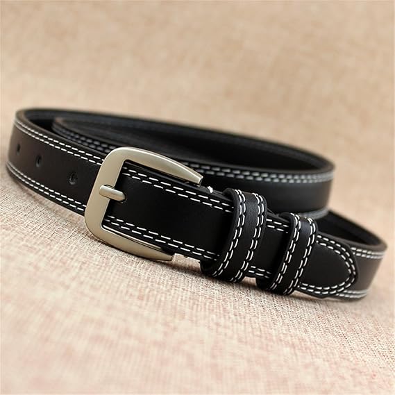 Ceinture fine, noire, en cuir véritable