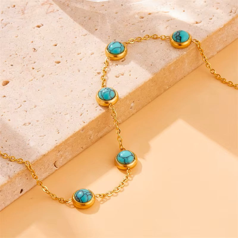 Collier Pierre turquoise, bijou en acier inoxydable 316L doré