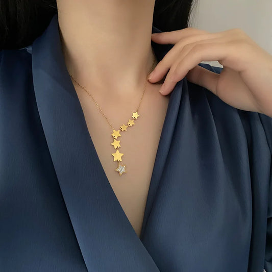 Collier Étoiles, de type sautoir, bijou en acier inoxydable