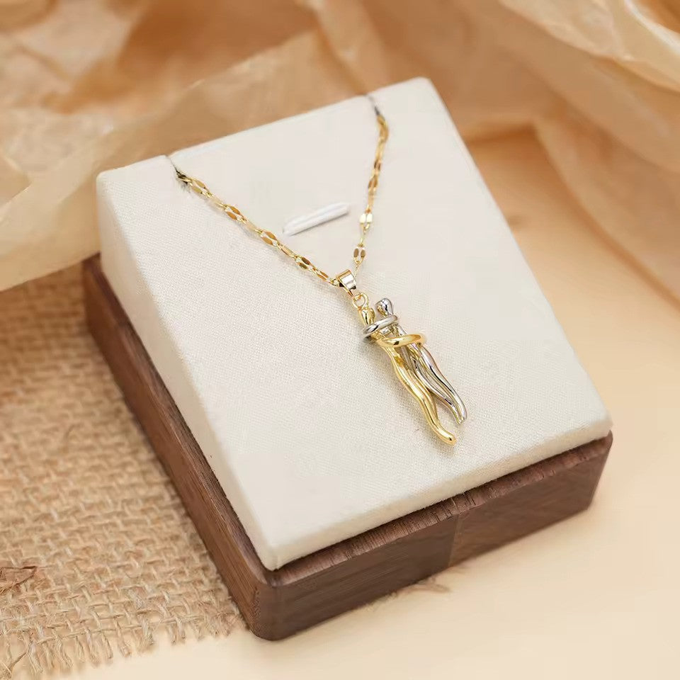 Collier Couple amoureux, maille grain de café, bijou en alliage plaqué or 585 (14 carats) et en plaqué argent 925