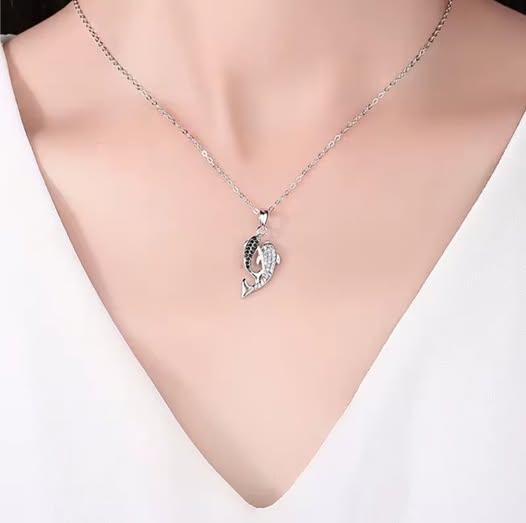 Collier Dauphins, bijou en alliage plaqué argent 925 et zircons naturels
