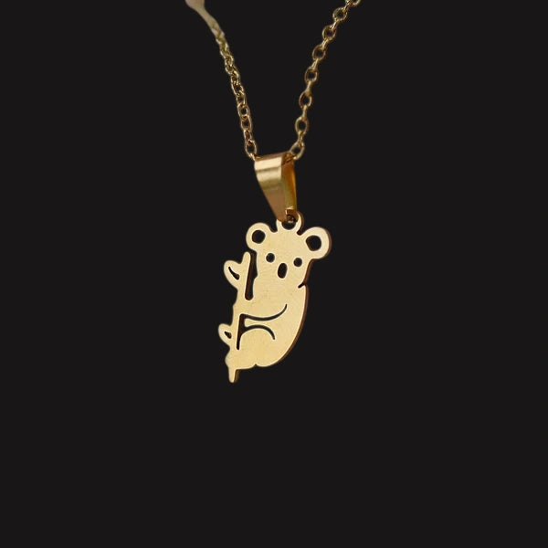 Collier koala, bijou en acier inoxydable doré