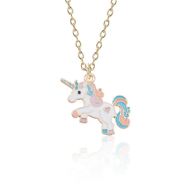 Collier Licorne, bijou en émail et en acier inoxydable doré