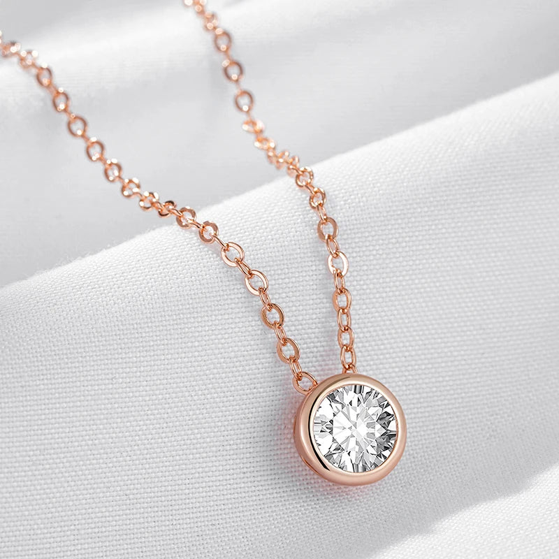 Collier avec pendentif en zircon cubique blanc, bijou en plaqué or rose