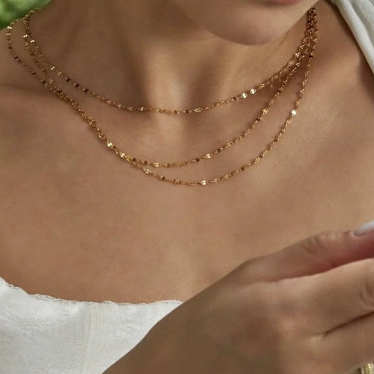 Collier multirangs maille Lips, bijou en acier inoxydable doré