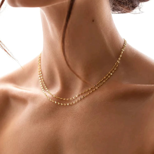 Collier double rang maille Lips, bijou en acier inoxydable doré