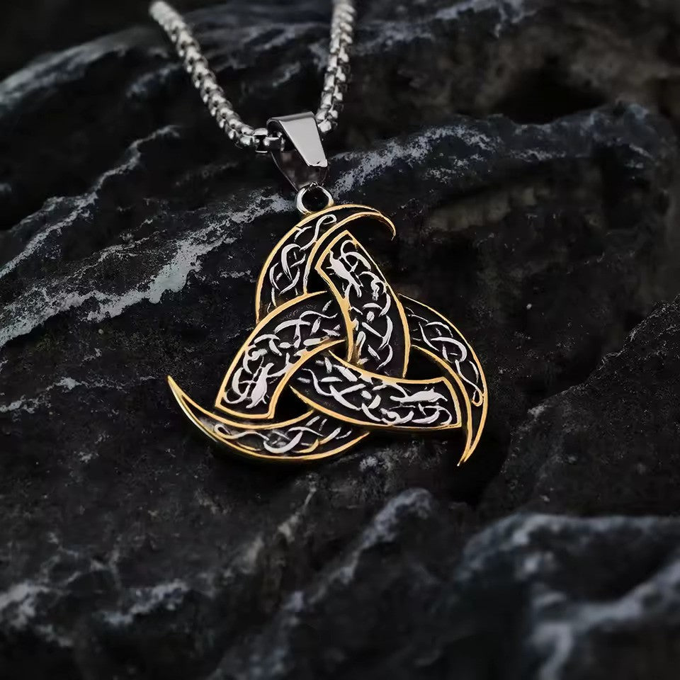 Collier Noeud de Vikings, bijou en acier inoxydable argenté et doré