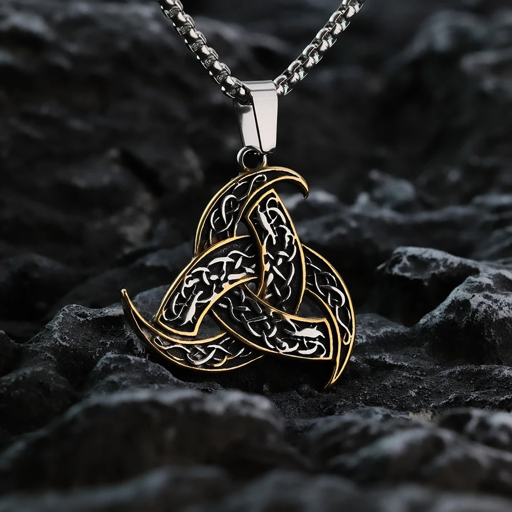 Collier Noeud de Vikings, bijou en acier inoxydable argenté et doré