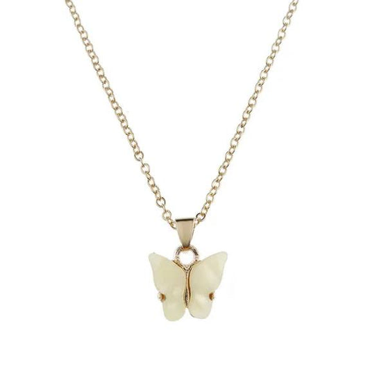 Collier Papillon jaune, bijou en acier inoxydable