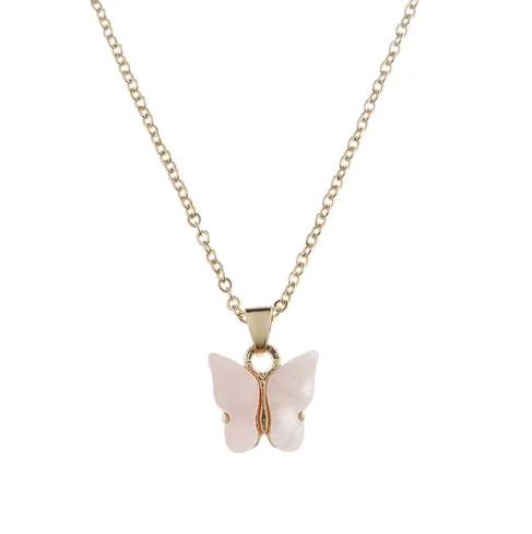 Collier Papillon rose clair, bijou en acier inoxydable