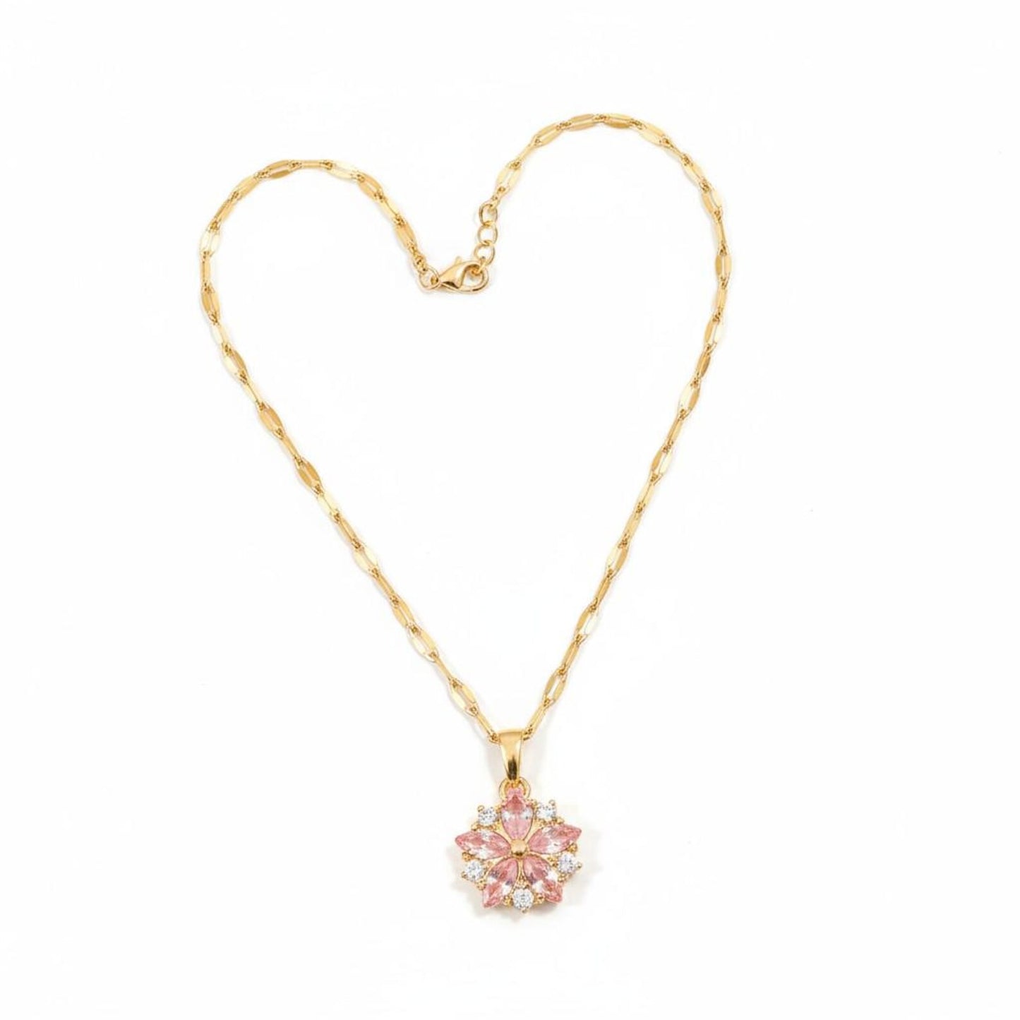 Collier Sakura, bijou en acier inoxydable plaqué or, cristaux et zircons